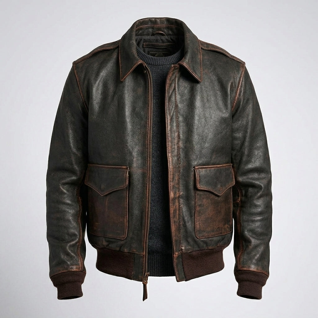 Men’s Brown Aviator Pilot Leather Bomber Jacket