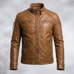 Men’s Brown Leather Biker Jacket – Classic Moto Rider Style