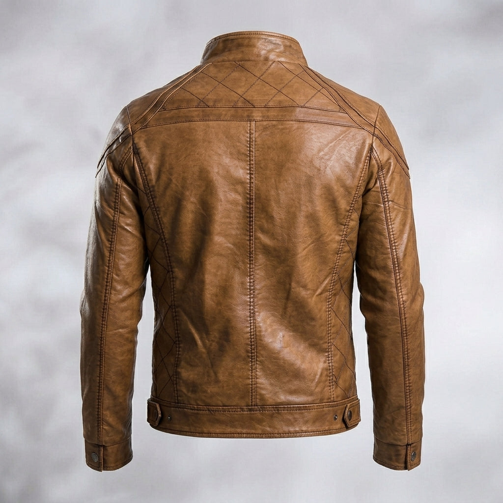 Men’s Brown Leather Biker Jacket – Classic Moto Rider Style