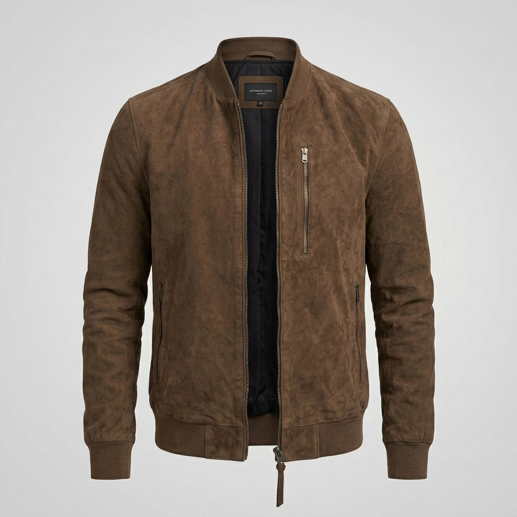 Men’s Brown Suede Bomber Jacket – Classic Casual Aviator Style