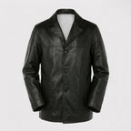 Men’s Black Lambskin Leather Overcoat Blazer Jacke