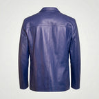 Men’s Classic Blue Leather Blazer Jacket – Slim Fit Smart Casual Style
