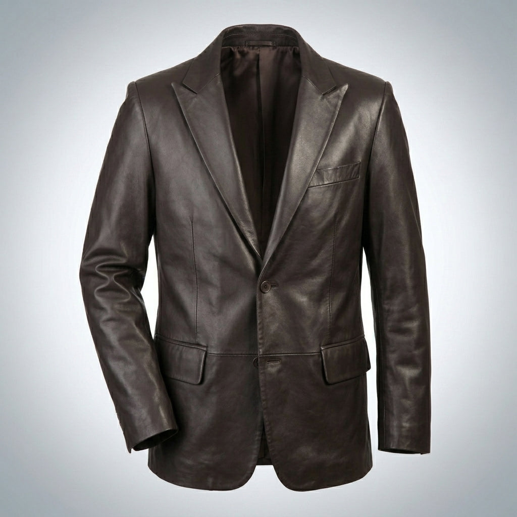 Men’s Classic Black Leather Blazer Coat