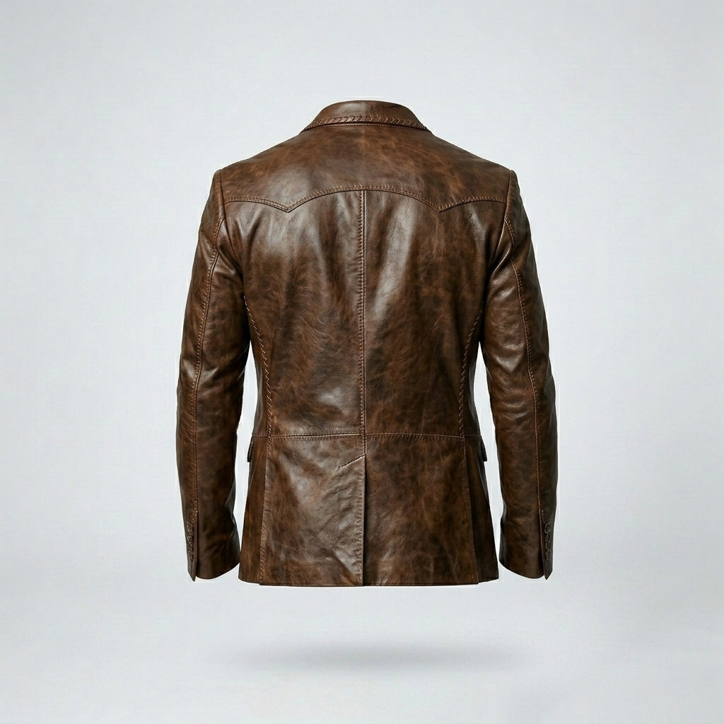 Men’s Brown Leather Blazer – Classic Slim Fit Smart Casual Style