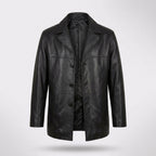 Men’s Black Lambskin Leather Coat – Premium Longline Luxury Style