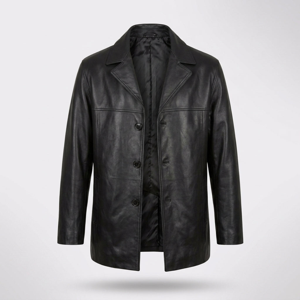 Men’s Black Lambskin Leather Coat – Premium Longline Luxury Style