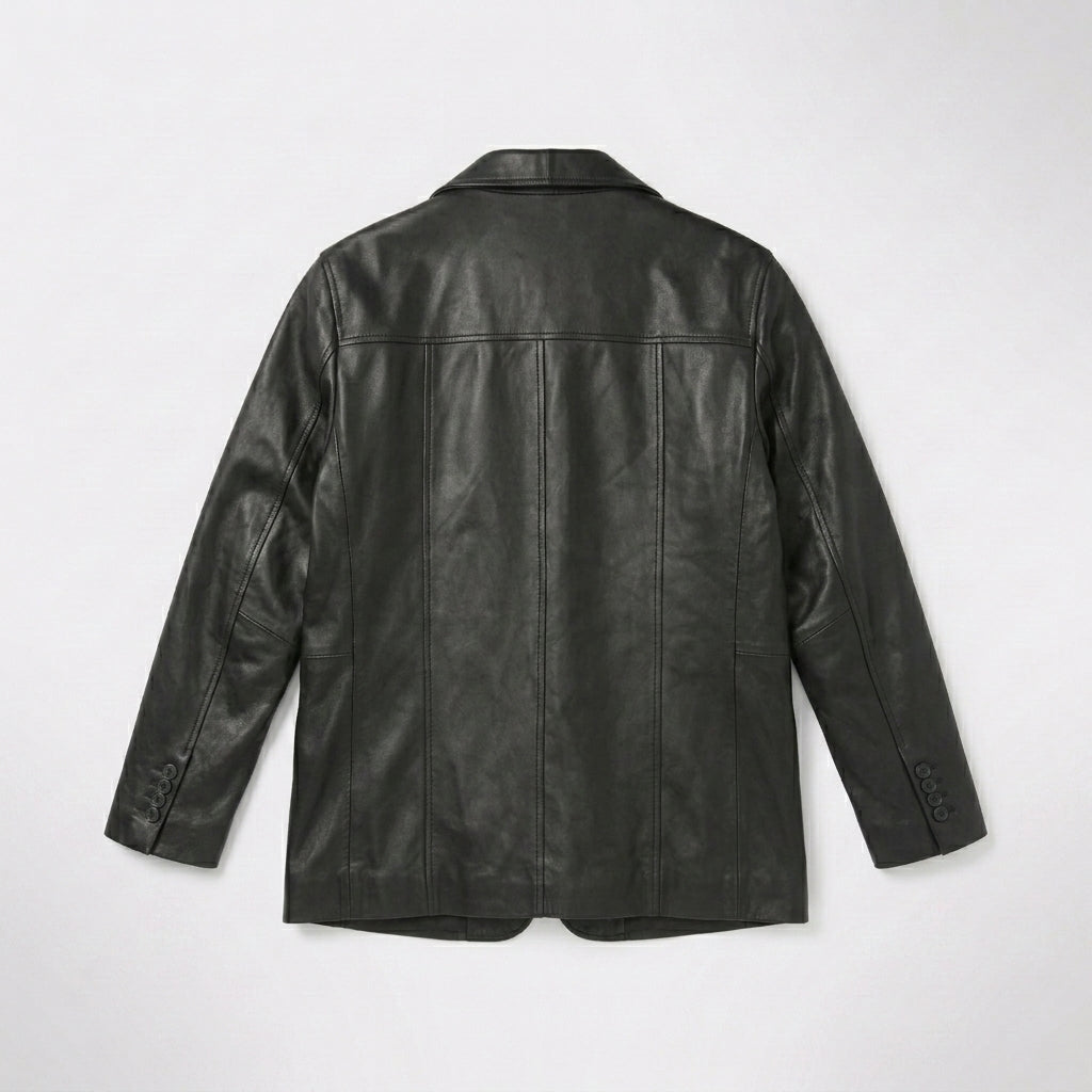Men’s Black Lambskin Leather Coat – Premium Longline Luxury Style