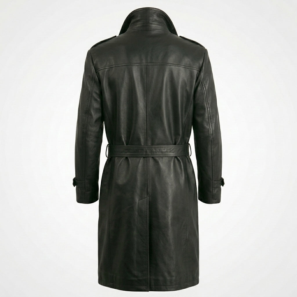 Men’s Genuine Leather Trench Coat – Classic Longline Premium Style