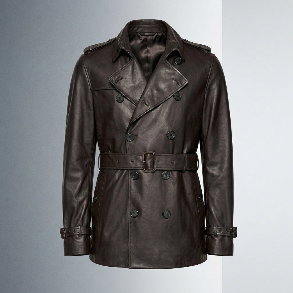 Men’s Leather Trench Coat – Classic Longline Premium Style