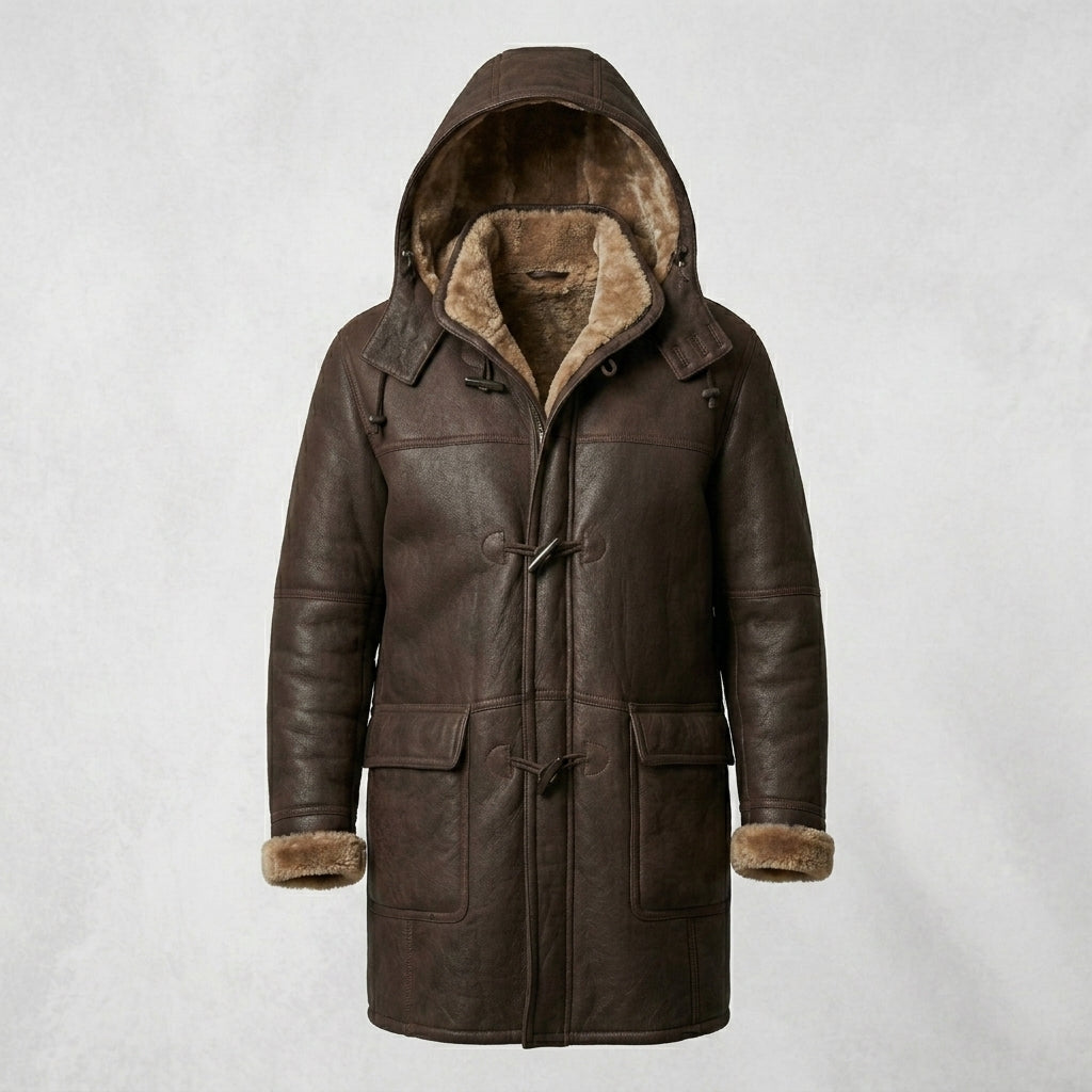 Men’s Brown Shearling Hoodie Coat