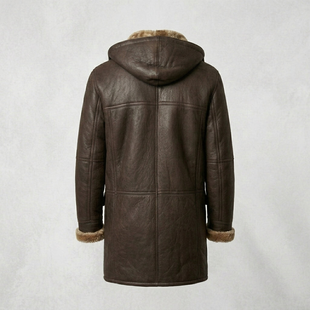 Men’s Brown Shearling Hoodie Coat