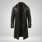 Men’s Black Leather Trench Coat with Shearling Lining