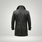 Men’s Black Leather Trench Coat with Shearling Lining
