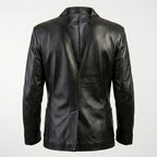 Men’s Three-Button Black Leather Blazer Coat