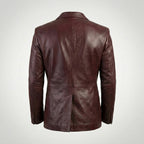 Men’s Burgundy Leather Double-Breasted Blazer