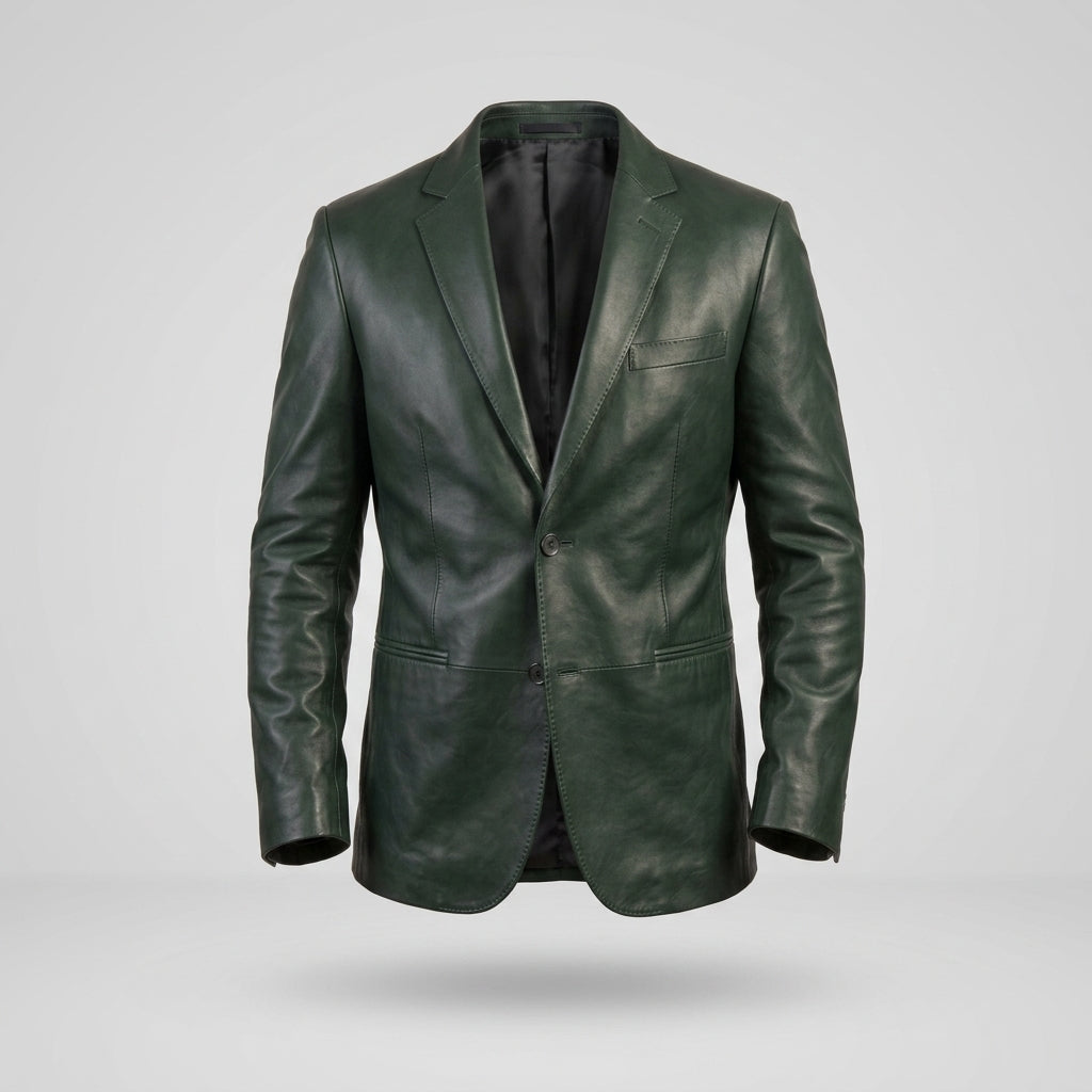 Men’s Green Lambskin Leather Blazer Coat