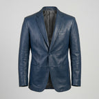 Men’s Archie Blue Leather Blazer Coat – Slim Fit Designer Style