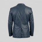 Men’s Archie Blue Leather Blazer Coat – Slim Fit Designer Style
