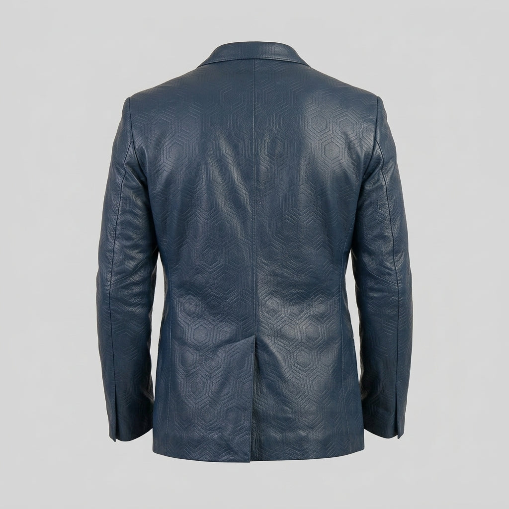 Men’s Archie Blue Leather Blazer Coat – Slim Fit Designer Style