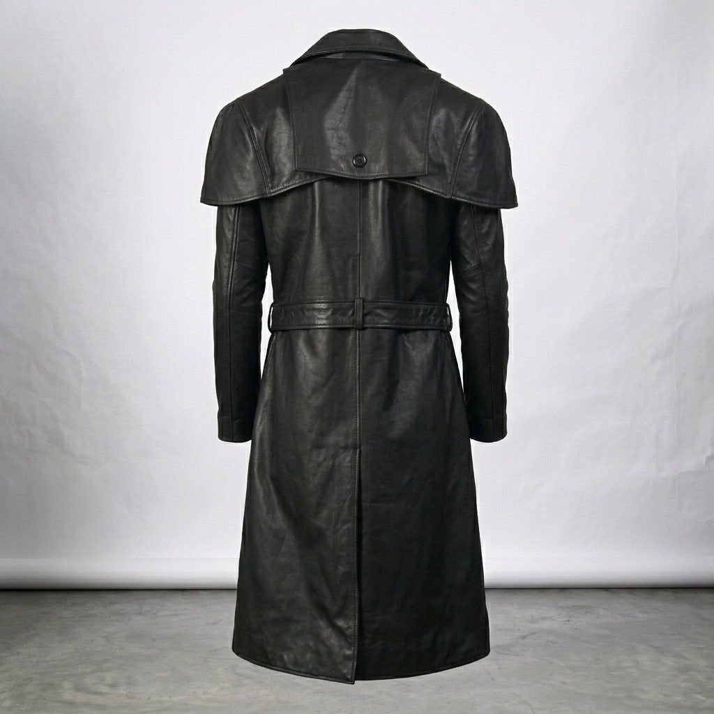 Men’s Black Leather Trench Coat – Classic Longline Premium Style