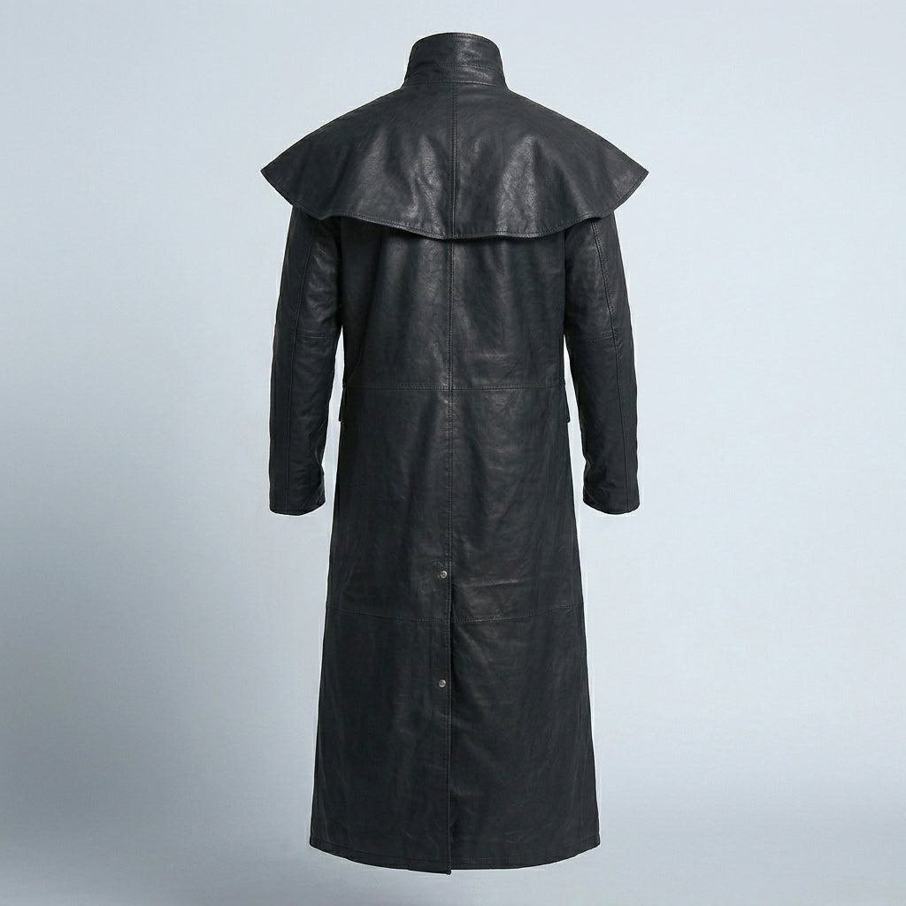 Men’s Black Leather Trench Coat with Hood – Slim Fit Urban Style