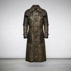 Men’s Punk Rave Steampunk Gothic Brown Leather Long Coat –