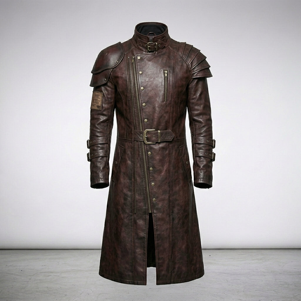 Men’s Punk Rave Brown Faux Leather Trench Coat