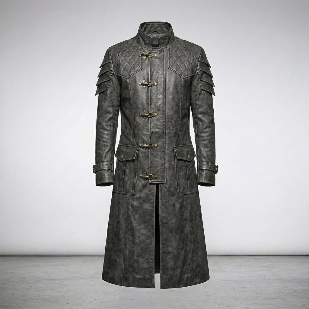 Men’s Punk Rave Gothic Trench Coat – Dark Alternative Long Coat Style
