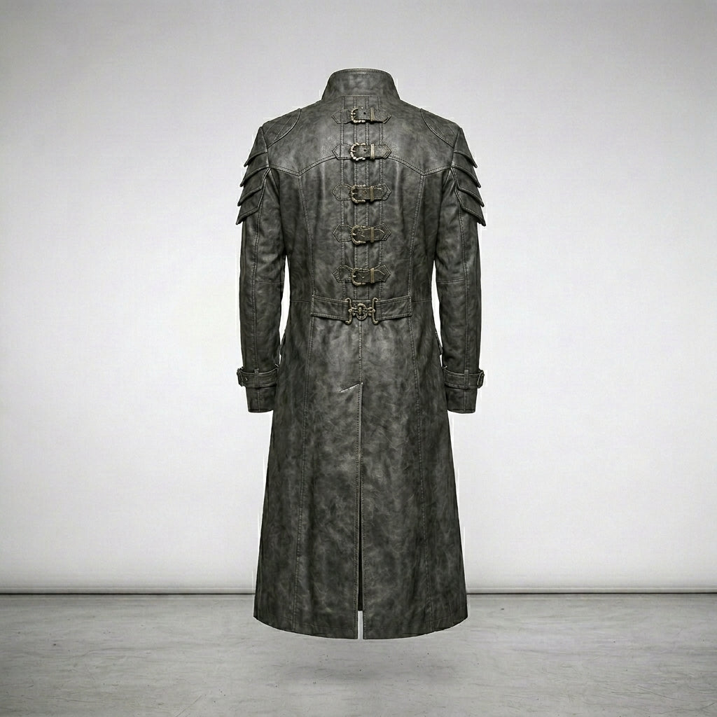 Men’s Punk Rave Gothic Trench Coat – Dark Alternative Long Coat Style