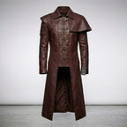 Men’s Devil Fashion Burgundy Gothic Faux Leather Trench Coat