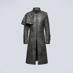 Men’s Devil Fashion Black Gothic Leather Trench Coat – Steampunk Long Coat Style