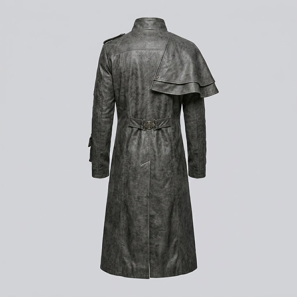 Men’s Devil Fashion Black Gothic Leather Trench Coat – Steampunk Long Coat Style