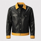 Men’s Black Leather Trucker Jacket