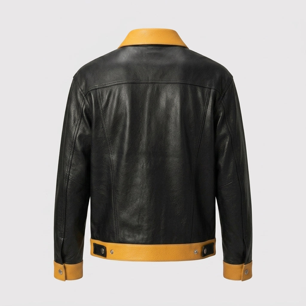 Men’s Black Leather Trucker Jacket