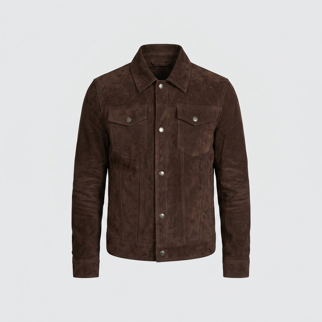 Men’s Brown Suede Trucker Jacket