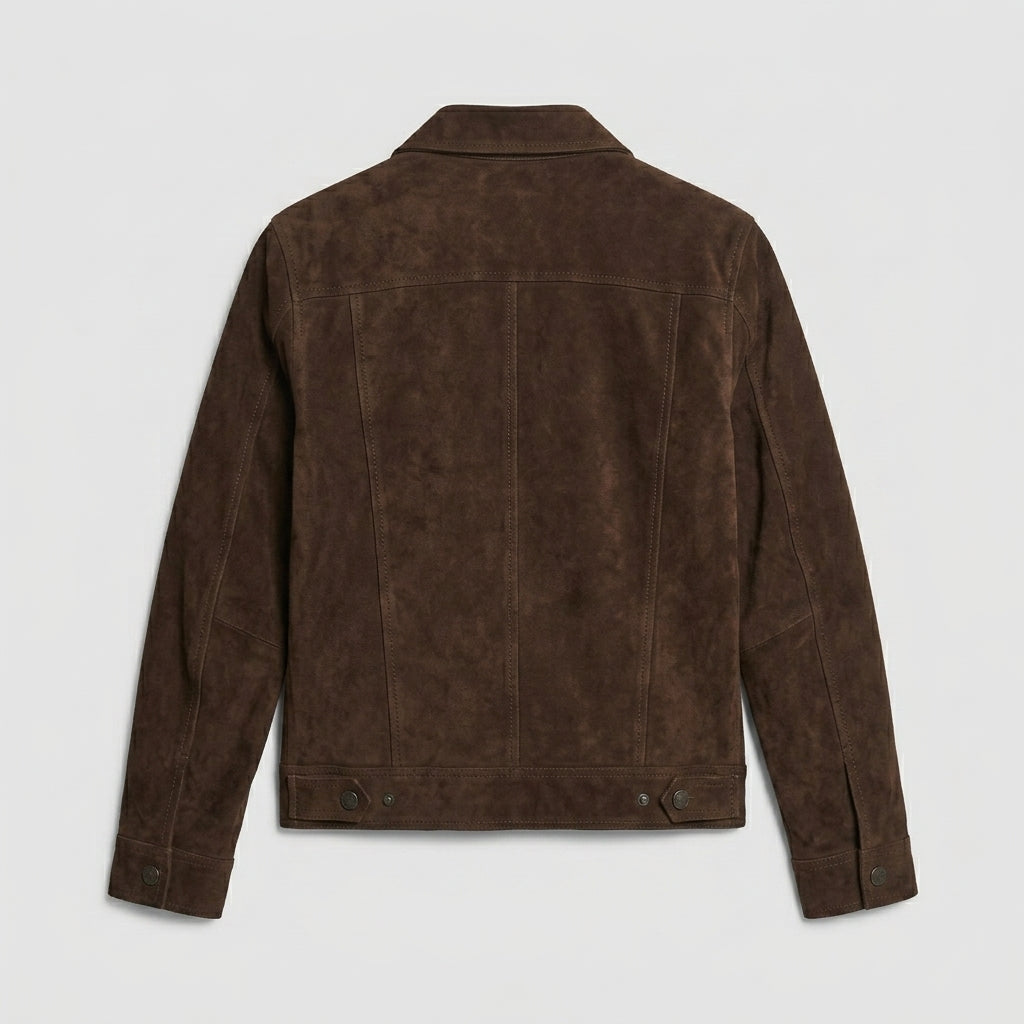 Men’s Black Suede Leather Trucker Jacket