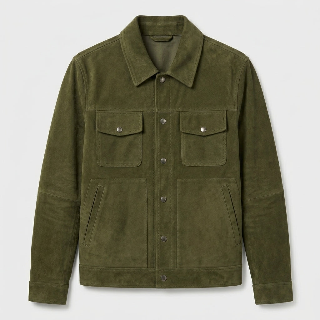 Men’s Premium Green Suede Trucker Jacket