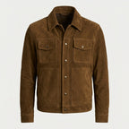 Men’s Dark Brown Suede Leather Trucker Jacket