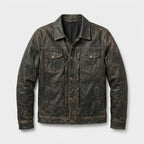 Men’s Distressed Leather Trucker Jacket