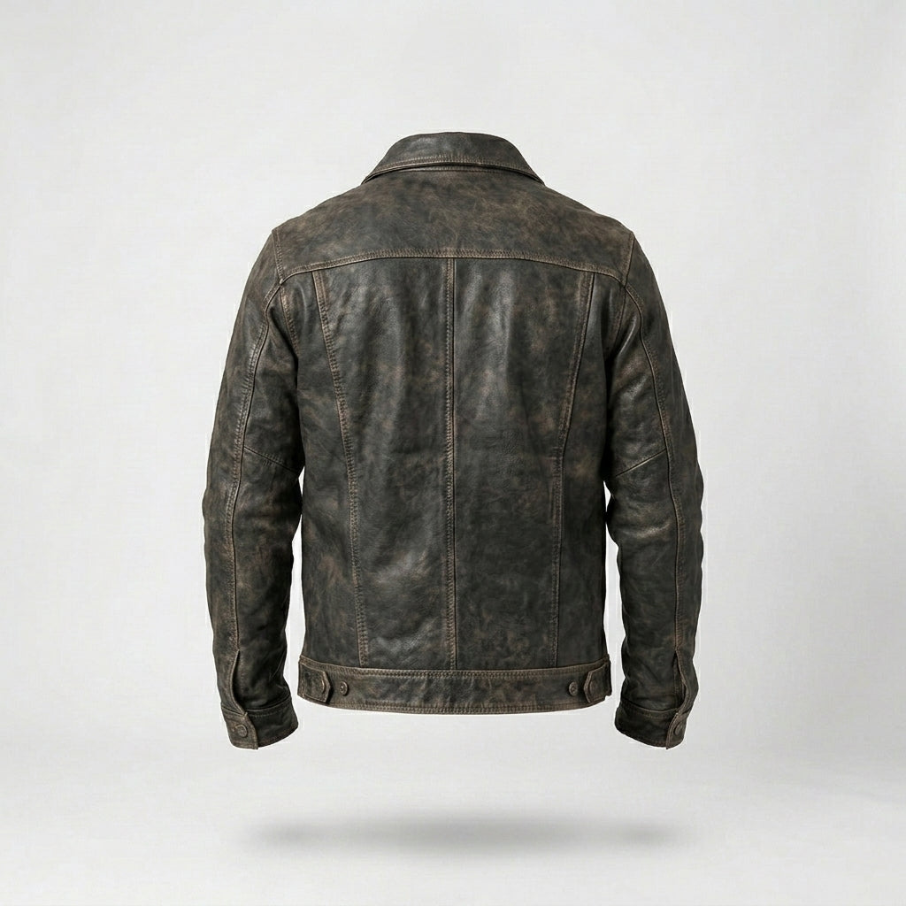 Men’s Distressed Leather Trucker Jacket