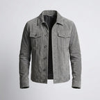 Men’s Gray Suede Leather Trucker Jacket