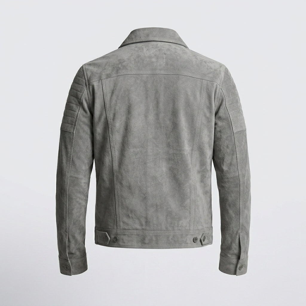 Men’s Gray Suede Leather Trucker Jacket