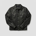 Men’s Vintage Black Sheepskin Leather Trucker Jacket