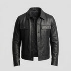Men’s Black Trucker Western Leather Shirt Jacket