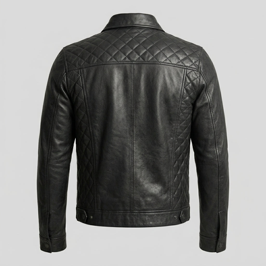 Men’s Black Trucker Western Leather Shirt Jacket