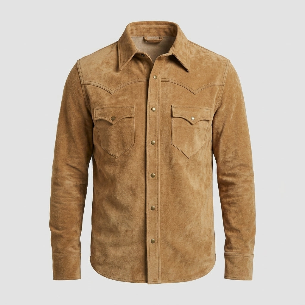 Men’s Western Cowboy Vintage Suede Leather Trucker Shirt Jacket
