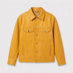 Men’s Yellow Leather Trucker Jacke