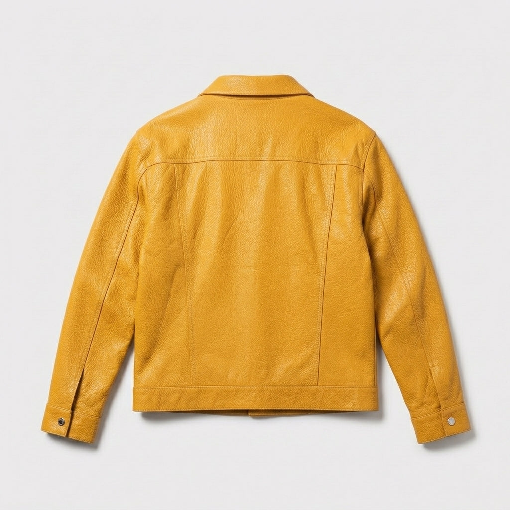 Men’s Yellow Leather Trucker Jacke
