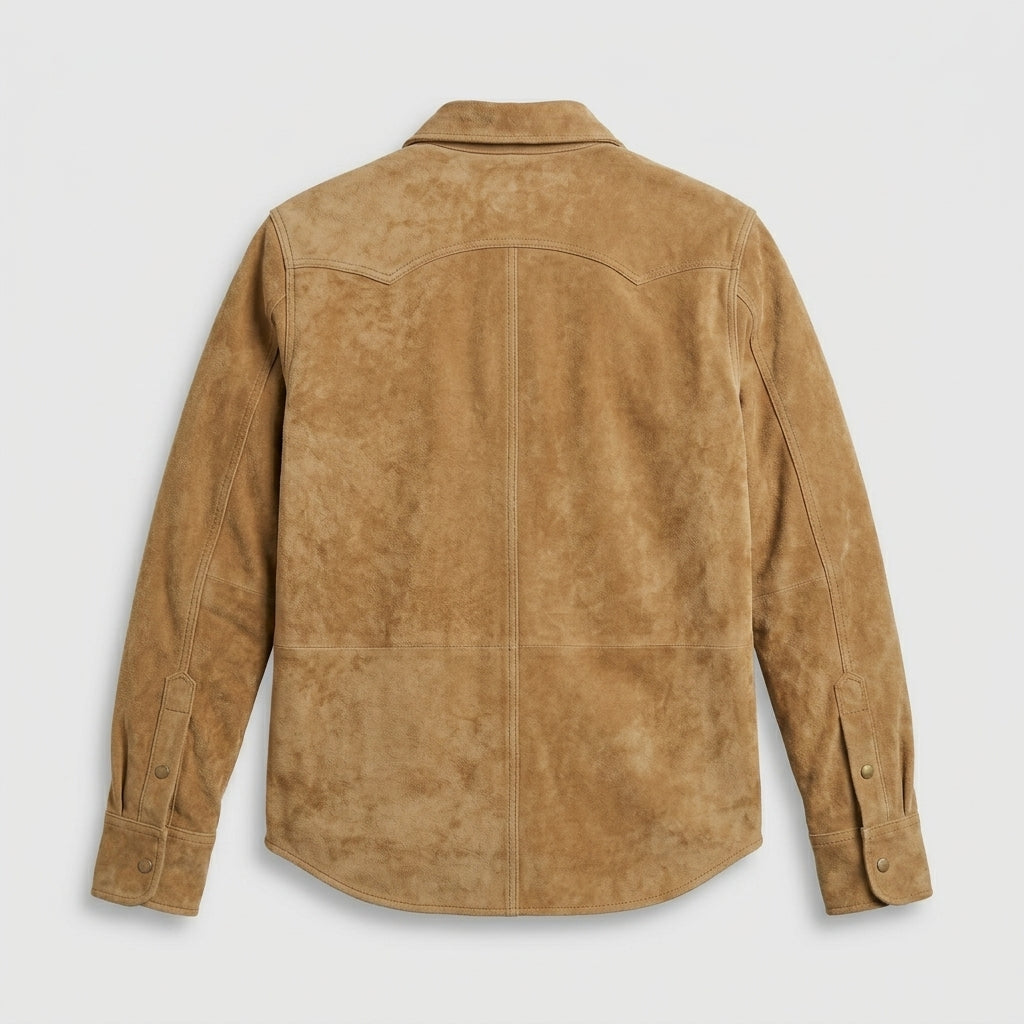 Men’s Western Cowboy Vintage Suede Leather Trucker Shirt Jacket