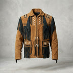 Men’s Cowboy Western Fringed Leather Jacket – Vintage Brown Rancher Style